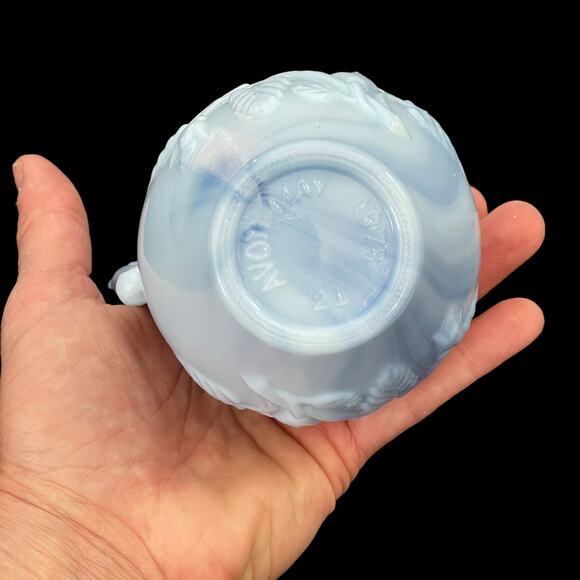 Vintage Avon Blue Milk Glass Pitcher w/ Stopper 1978 Victorian Rose Floral - Picture 11 of 11